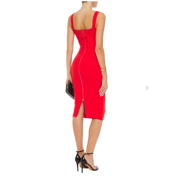 Victoria Beckham Red Crepe Knee Length Elegant Party Dress Fitted Women's US 6 - Picture 2 of 15